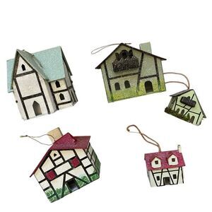 Martha Stewart Vintage Putz Paper House Ornament Decor Lot Set Glitter Cottage